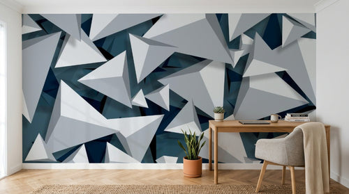 Design SL0454 — Papier peint Triangles 3D gris bleu facette — Novomur