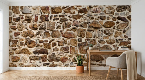 Design SL0494 — Papier peint Mur pierres rustiques marron beige — Novomur