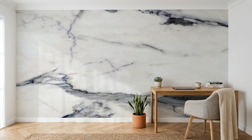 Design SL0552 — Papier peint Marbre Calacatta blanc veines noires — Novomur