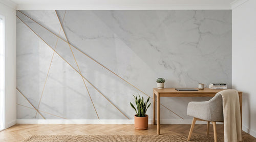 Design SL0579 — Papier peint Marbre blanc lignes dorees luxe — Novomur