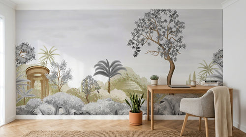 Design SL0595 — Papier peint Paysage pittoresque temple pavillon pastel — Novomur