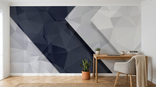 Design SL0597 — Papier peint Triangles 3D gris fonce blanc diagonale — Novomur