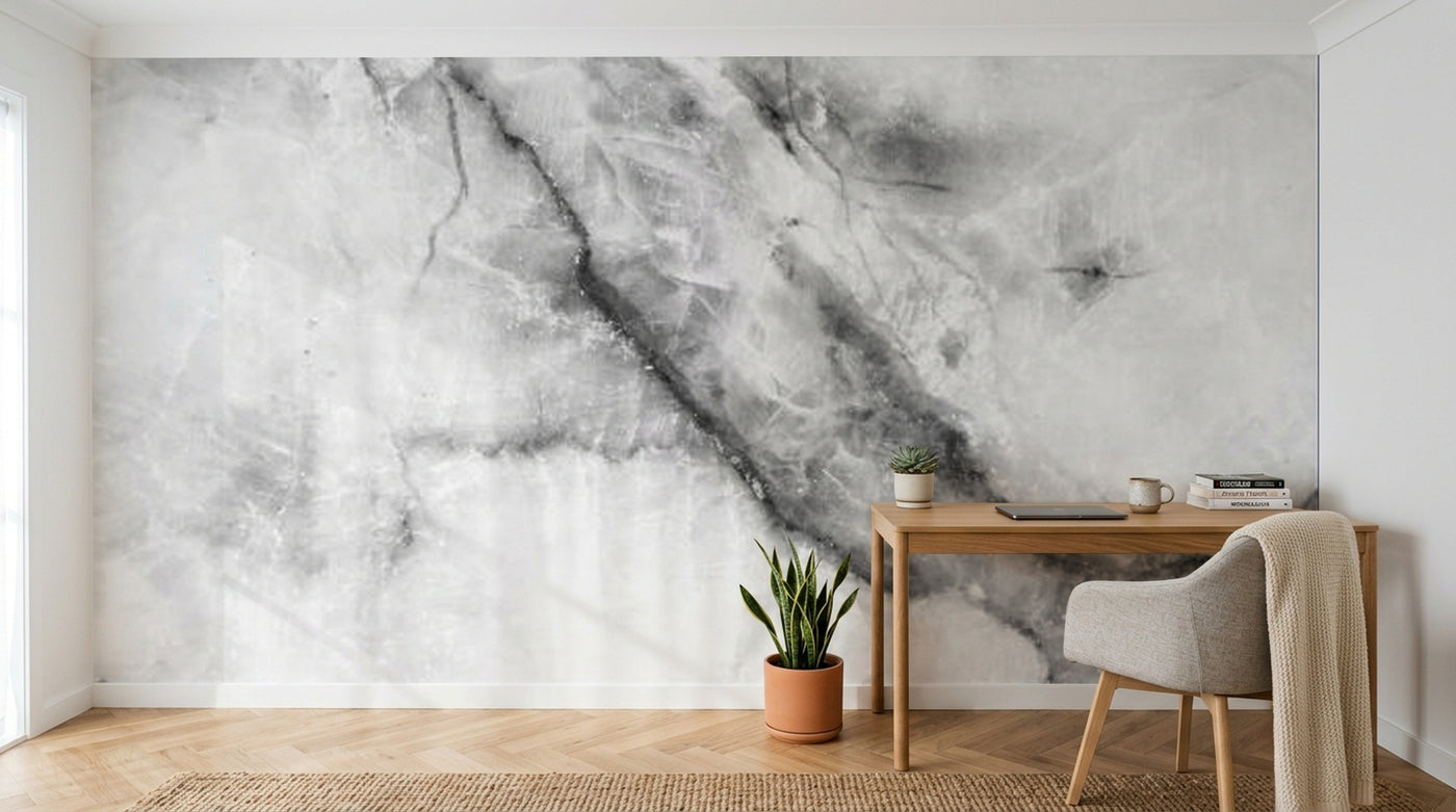 Design SL0602 — Papier peint Marbre blanc grunge veines noires — Novomur