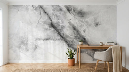 Design SL0602 — Papier peint Marbre blanc grunge veines noires — Novomur