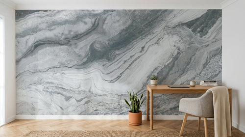 Design SL0612 — Papier peint Marbre gris veines fluides naturelles — Novomur