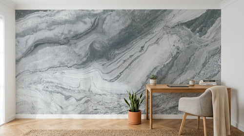 Design SL0612 — Papier peint Marbre gris veines fluides naturelles — Novomur
