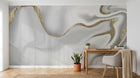 Design SL0613 — Papier peint Marbre liquide blanc veines dorees relief — Novomur