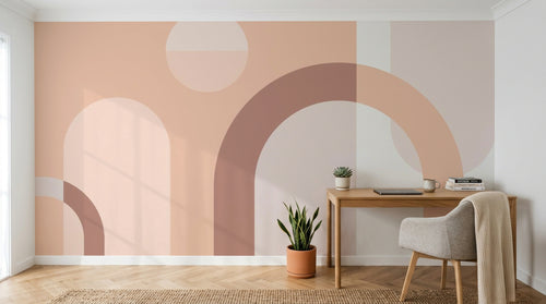 Design SL0617 — Papier peint Arches geometriques rose pastel mid-century — Novomur
