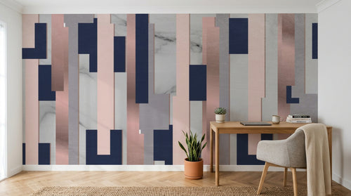 Design SL0784 — Papier peint Lignes verticales rose bleu marbre Memphis — Novomur