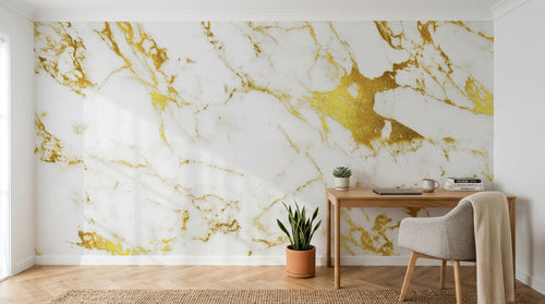 Design SL0802 — Papier peint Marbre Calacatta or veines dorees — Novomur