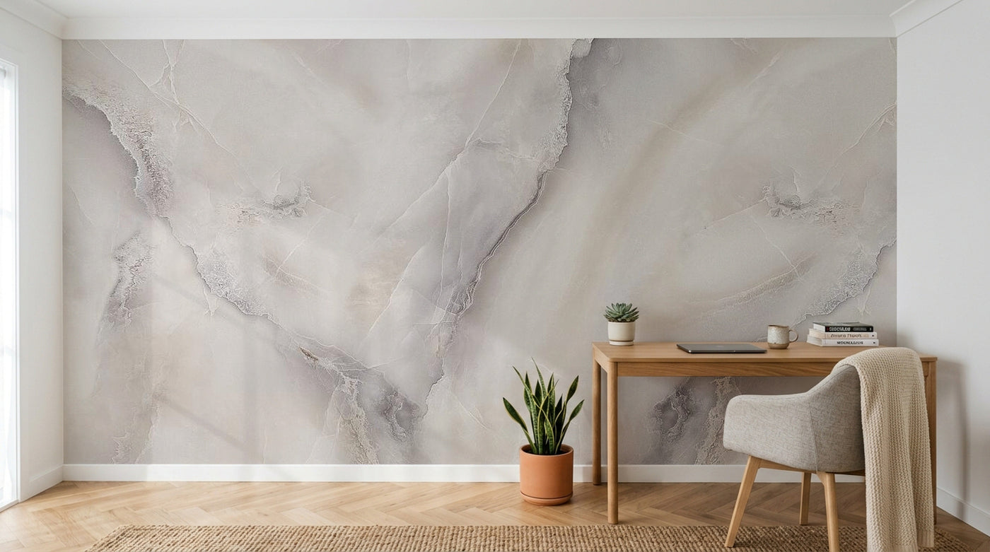 Design SL0803 — Papier peint Marbre onyx beige gris doux — Novomur