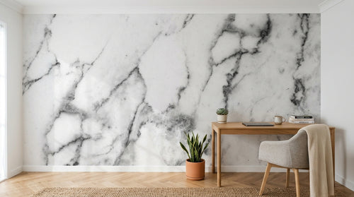 Design SL0823 — Papier peint Marbre Carrara blanc veines douces — Novomur