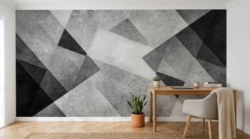 Design SL0828 — Papier peint Triangles gris fonce blanc grunge — Novomur