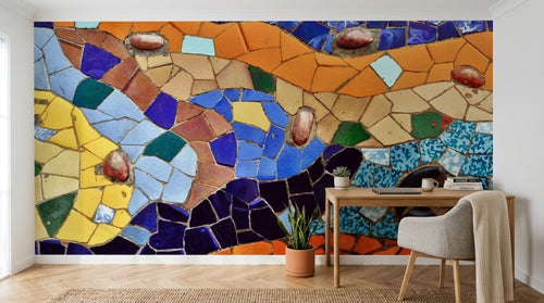 Design ZX0170 — Papier peint Mosaïque méditerranéenne carreaux multicolores — Novomur
