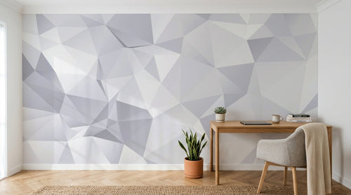 Design ZX0265 — Papier peint Polygones blancs facette abstrait minimal — Novomur