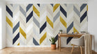 Design ZX0351 — Papier peint Chevron jaune bleu marine beige — Novomur