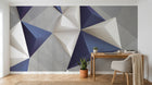 Design ZX0364 — Papier peint Pyramides 3D blanc bleu beton — Novomur