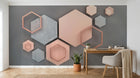Design ZX0483 — Papier peint Hexagones 3D rose marbre fond gris — Novomur