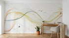 Design ZX0489 — Papier peint Vagues fluides multicolores oiseaux marbre — Novomur