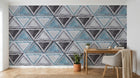 Design ZX0524 — Papier peint Triangles textiles bleu gris scandinave — Novomur