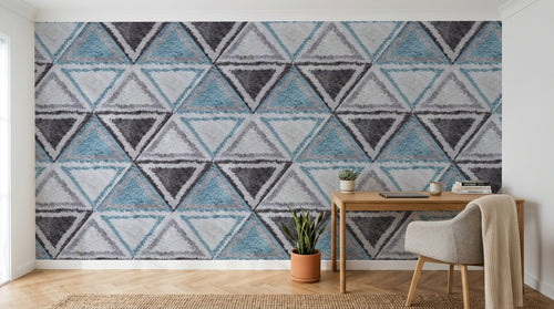 Design ZX0524 — Papier peint Triangles textiles bleu gris scandinave — Novomur