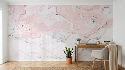 Design ZX0536 — Papier peint Marbre rose blanc liquide tourbillon — Novomur