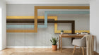 Design ZX0564 — Papier peint Rectangles entrelaces bleu jaune lin — Novomur