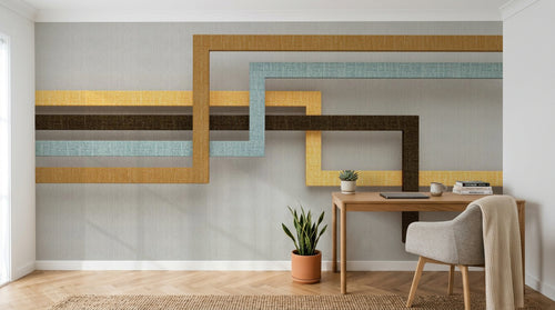 Design ZX0564 — Papier peint Rectangles entrelaces bleu jaune lin — Novomur