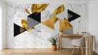 Design ZX0566 — Papier peint Triangles dores plumes patterns marbre — Novomur
