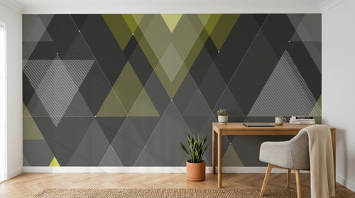 Design ZX0623 — Papier peint Triangles jaune gris fonce montagne — Novomur