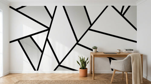 Design ZX0635 — Papier peint Triangles abstraits noir blanc gris — Novomur