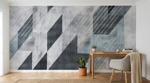 Design ZX0695 — Papier peint Triangles gris bleu grunge moderne — Novomur