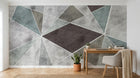 Design ZX0698 — Papier peint Triangles gris vert marron contour blanc — Novomur