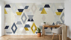 Design ZX0755 — Papier peint Triangles jaune bleu marine Memphis — Novomur