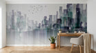 Design ZX0759 — Papier peint Skyline gratte-ciel reflet eau oiseaux — Novomur