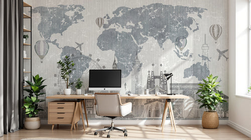 Design C0977 — Papier peint Carte du Monde — Novomur