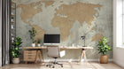 Design L0615 — Papier peint Carte monde vintage marron fond texture — Novomur