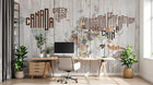 Design SL0067 — Papier peint Carte typographique noms pays fond bois — Novomur