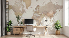 Design ZX0433 — Papier peint Carte monde detaillee beige creme — Novomur