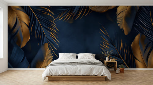 Design A0017 — Papier peint Palmier Tropical Doré Luxe - Collection 2 — Novomur