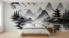 Design A0040 — Papier peint Asie Encre Noire Pagode — Novomur