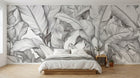 Design A0058 — Papier peint Palmier Tropical Noir et Blanc — Novomur