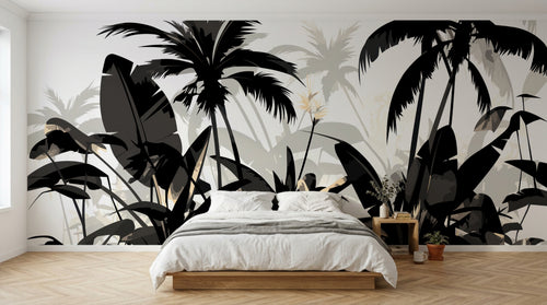 Design A0059 — Papier peint Palmier Tropical Noir et Blanc — Novomur