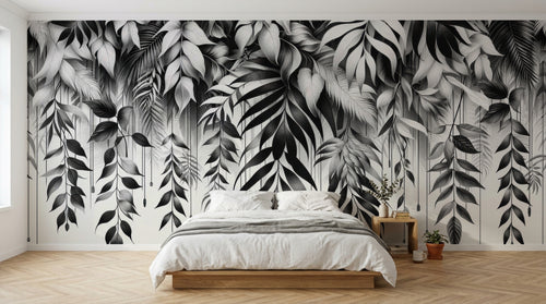 Design A0323 — Papier peint Palmier Tropical Noir et Blanc — Novomur