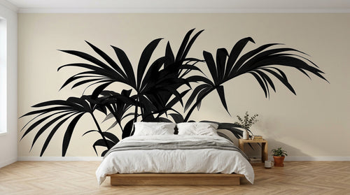 Design A0454 — Papier peint Palmier Tropical Noir et Blanc — Novomur