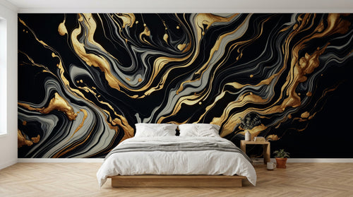 Design A0501 — Papier peint Marbre Noir et Or Luxe - Collection 2 — Novomur