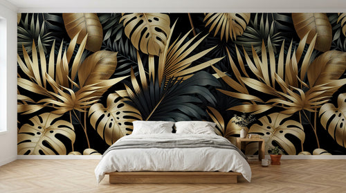Design A0585 — Papier peint Palmier Tropical Doré Luxe - Collection 2 — Novomur