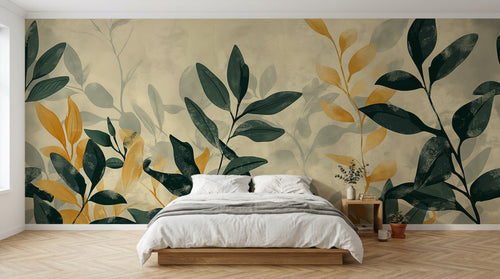 Design A0610 — Papier peint Botanique Feuilles Dorées — Novomur
