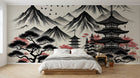 Design A0938 — Papier peint Asie Encre Noire Pagode — Novomur