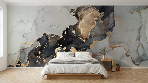 Design C0413 — Papier peint Marbre Noir et Or Luxe - Collection 2 — Novomur
